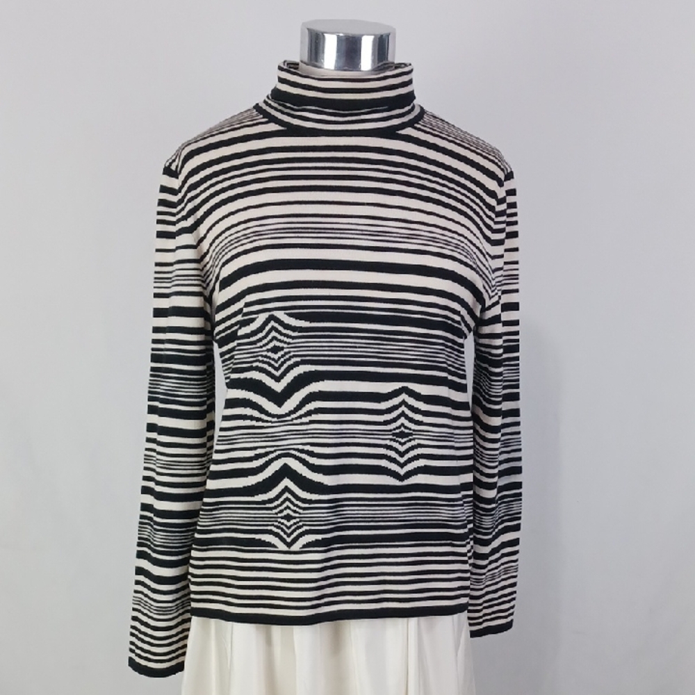 Escada Black and Cream Striped Sweater.